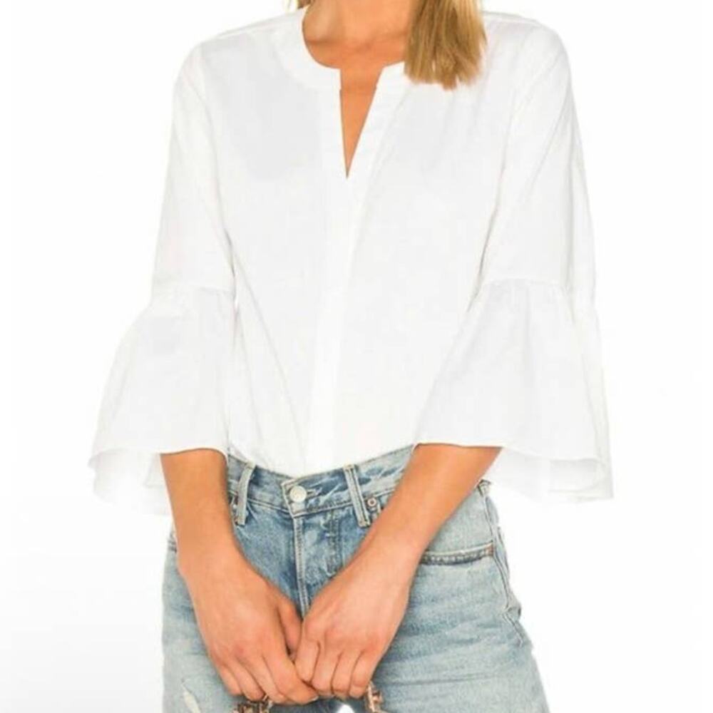 MiH Jeans Goldie White Crinkle Bell Sleeve Shirt size Medium